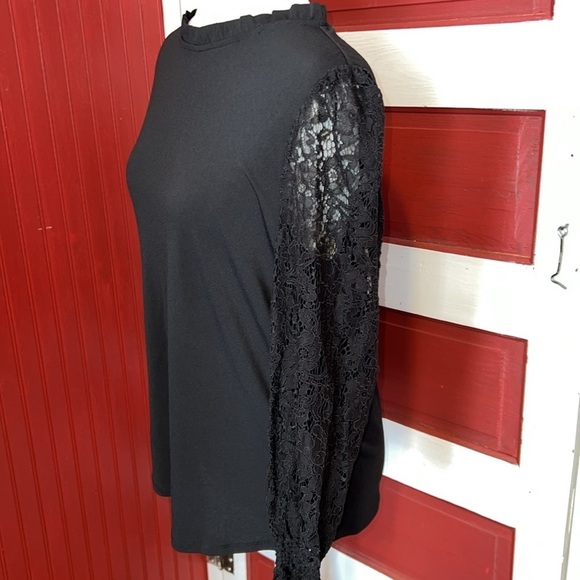 Vintage Style Black Blouse Lace Sleeves M - Picture 2 of 7